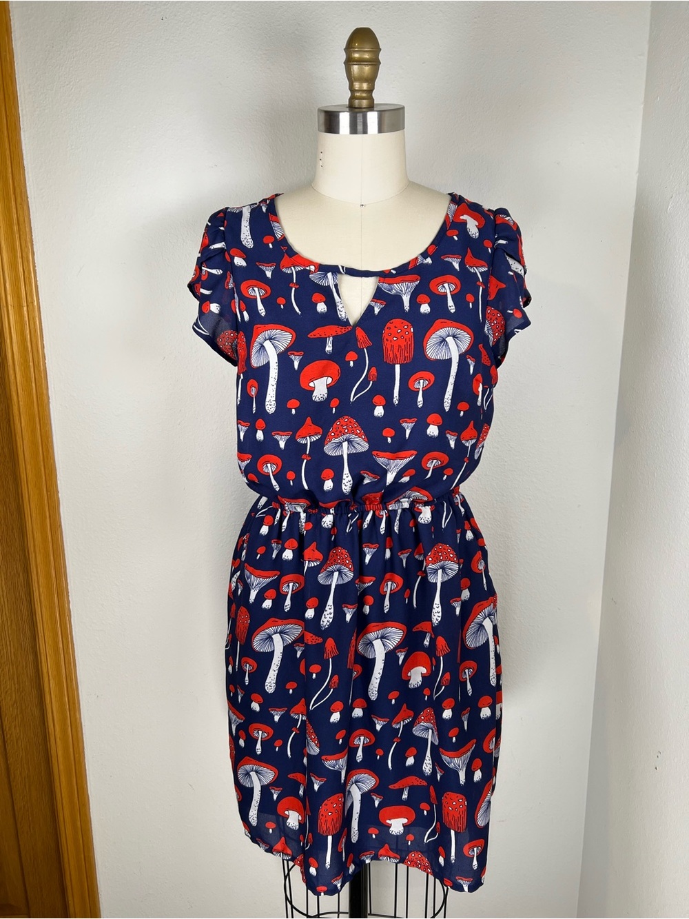 ModCloth Navy Mini Dress with Red & White Mushroom Print